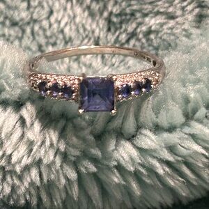 10KT White Gold Simulated Tanzanite Ring